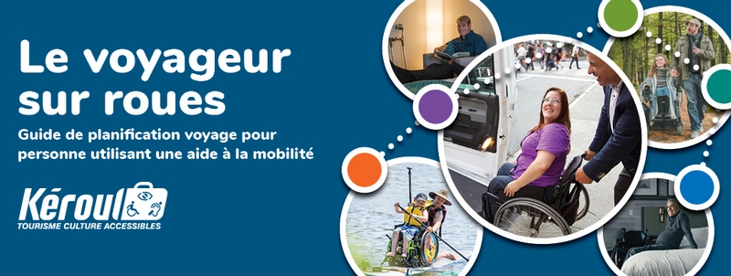 Bannière du guide Le voyageur sur roues : plusieurs images de personnes handicapées en situation touristique