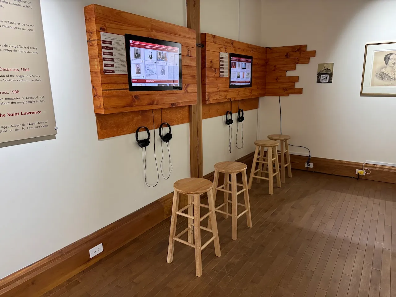 Station with headphones and a video screen