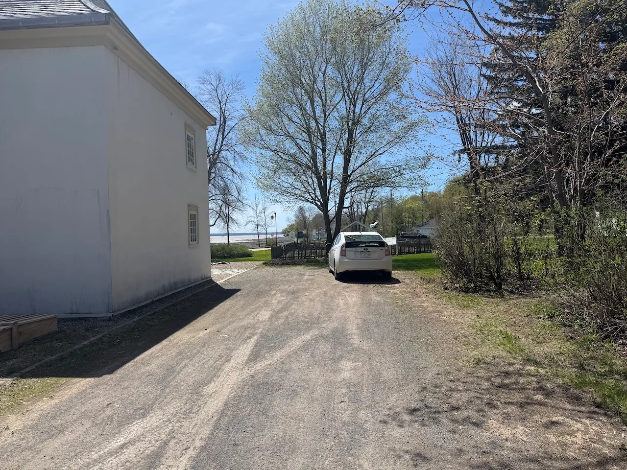 Reserved parking spaces near the side entrance