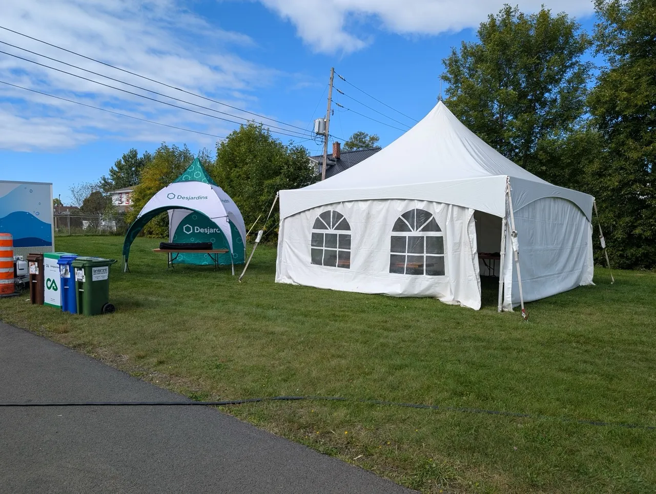 Conference tent positioned on the grass