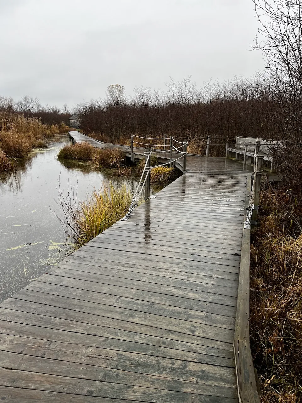 Trottoir sur pilotis avec aire de repos (banc)
