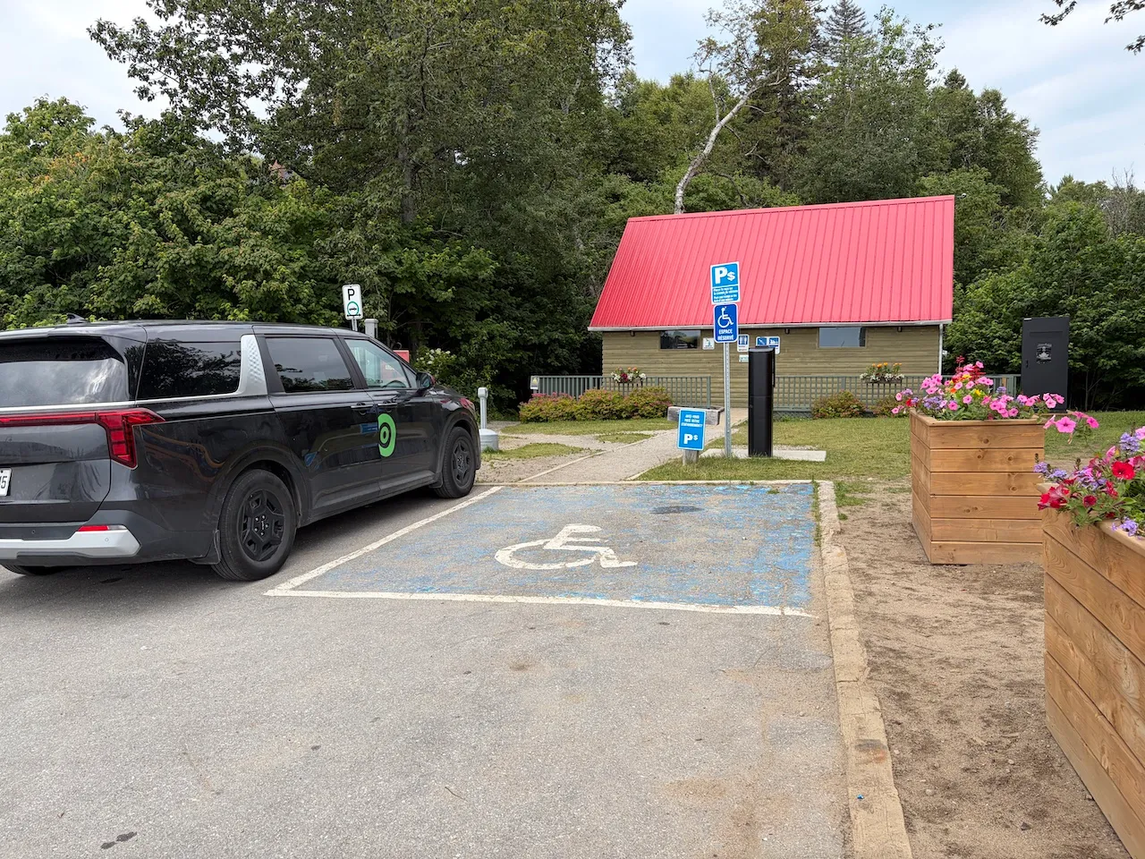 Reserved parking space near the restroom facilities