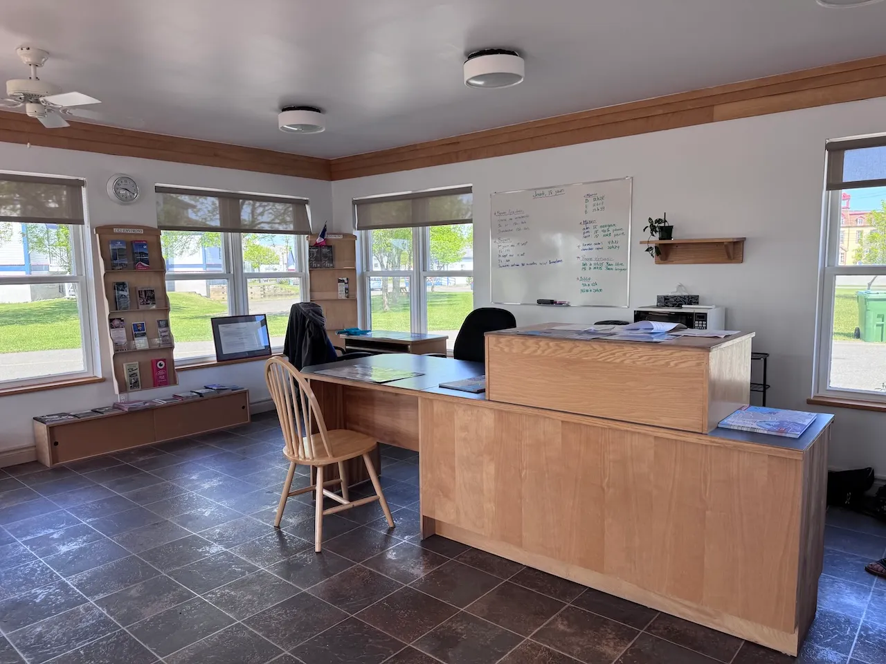 Reception desk with a lowered section