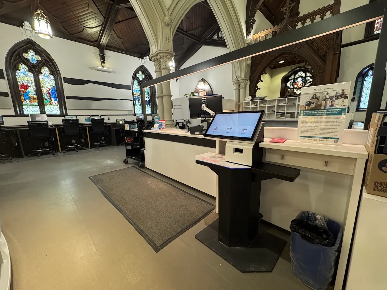Reception desk and document check-out station