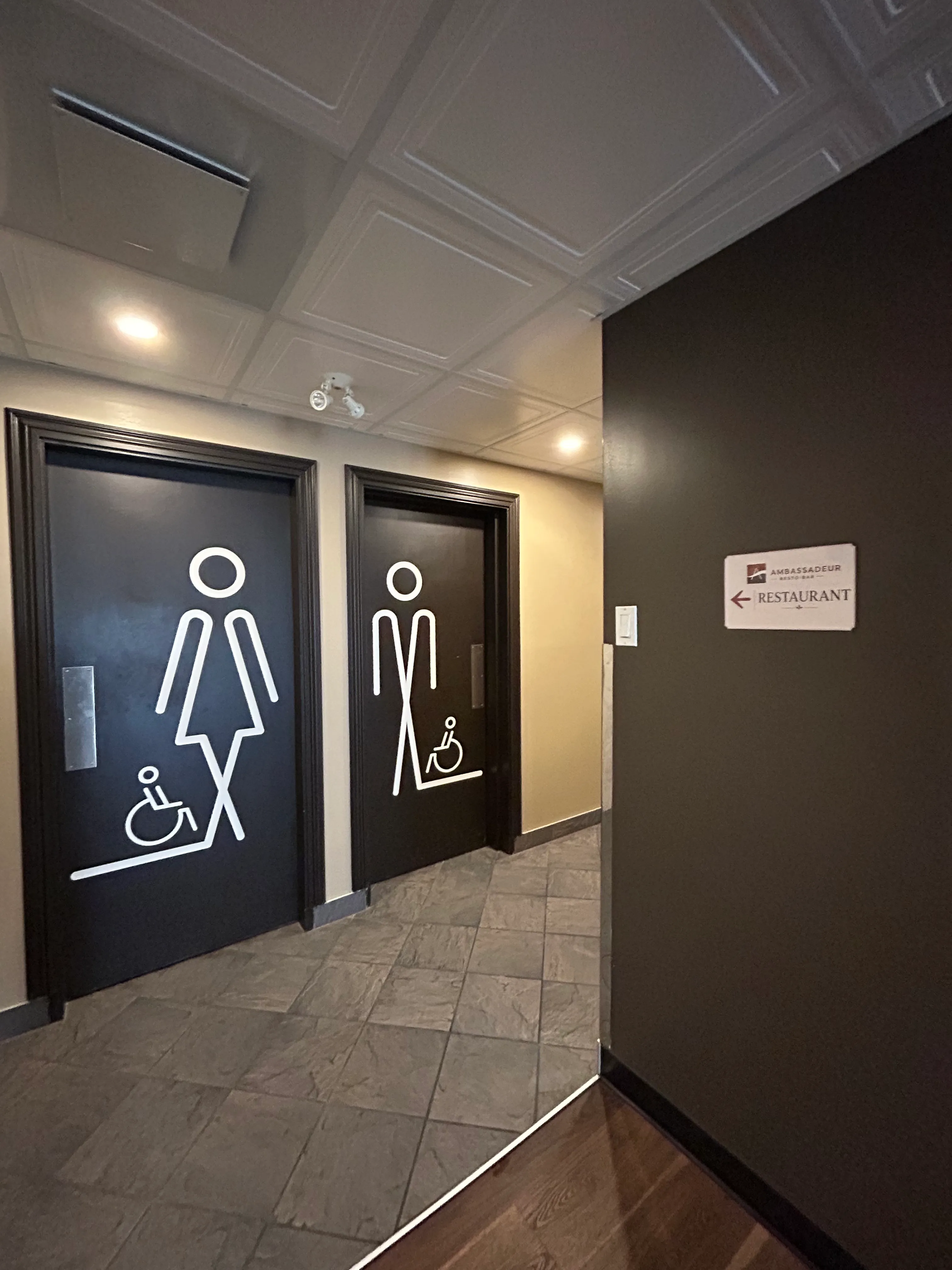 Restrooms - near the reception and the restaurant
