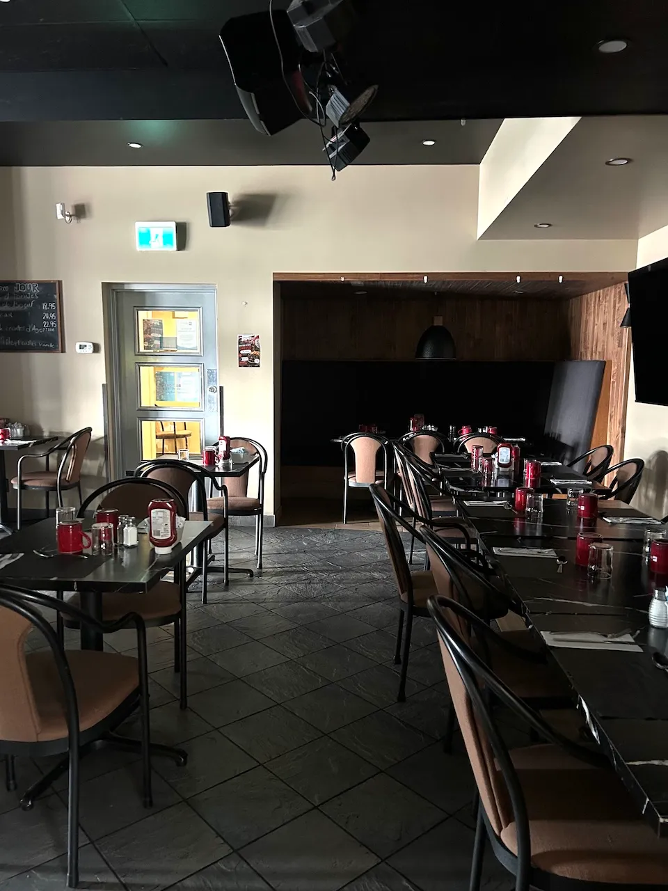Restaurant entrance and dining room