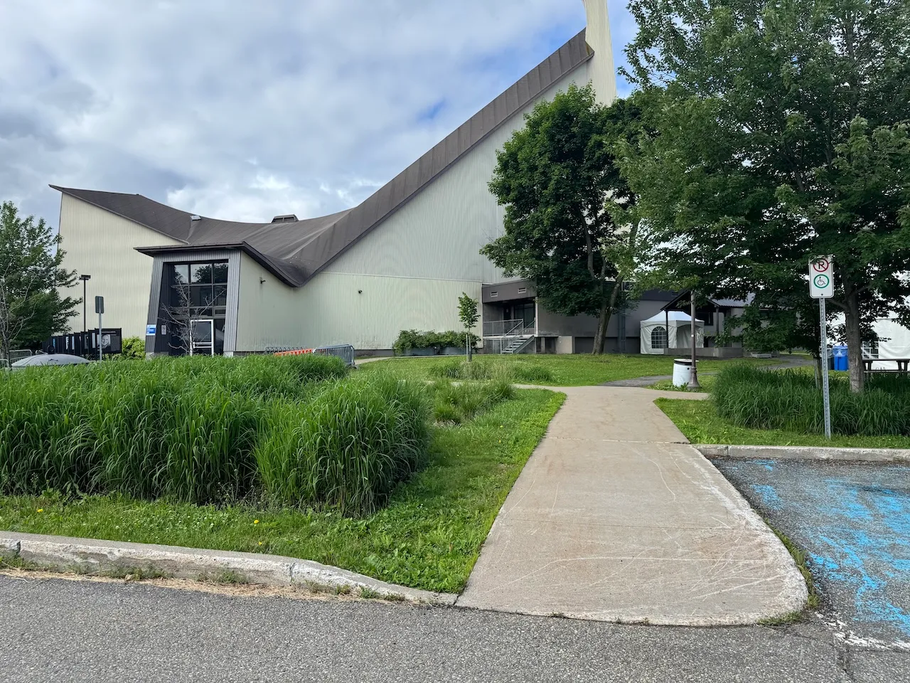 Sidewalk sloping toward the big top