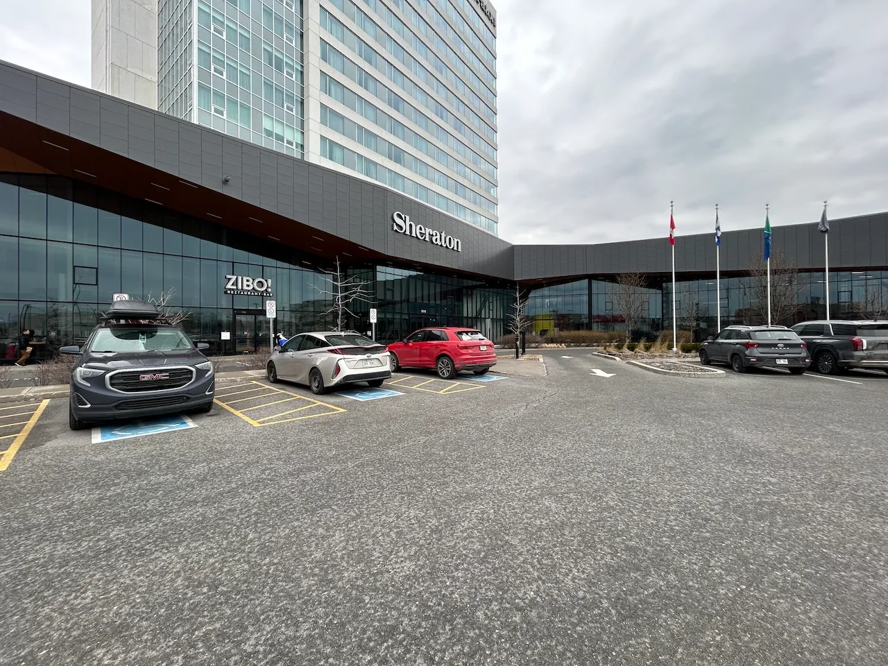 Parking and hotel entrance