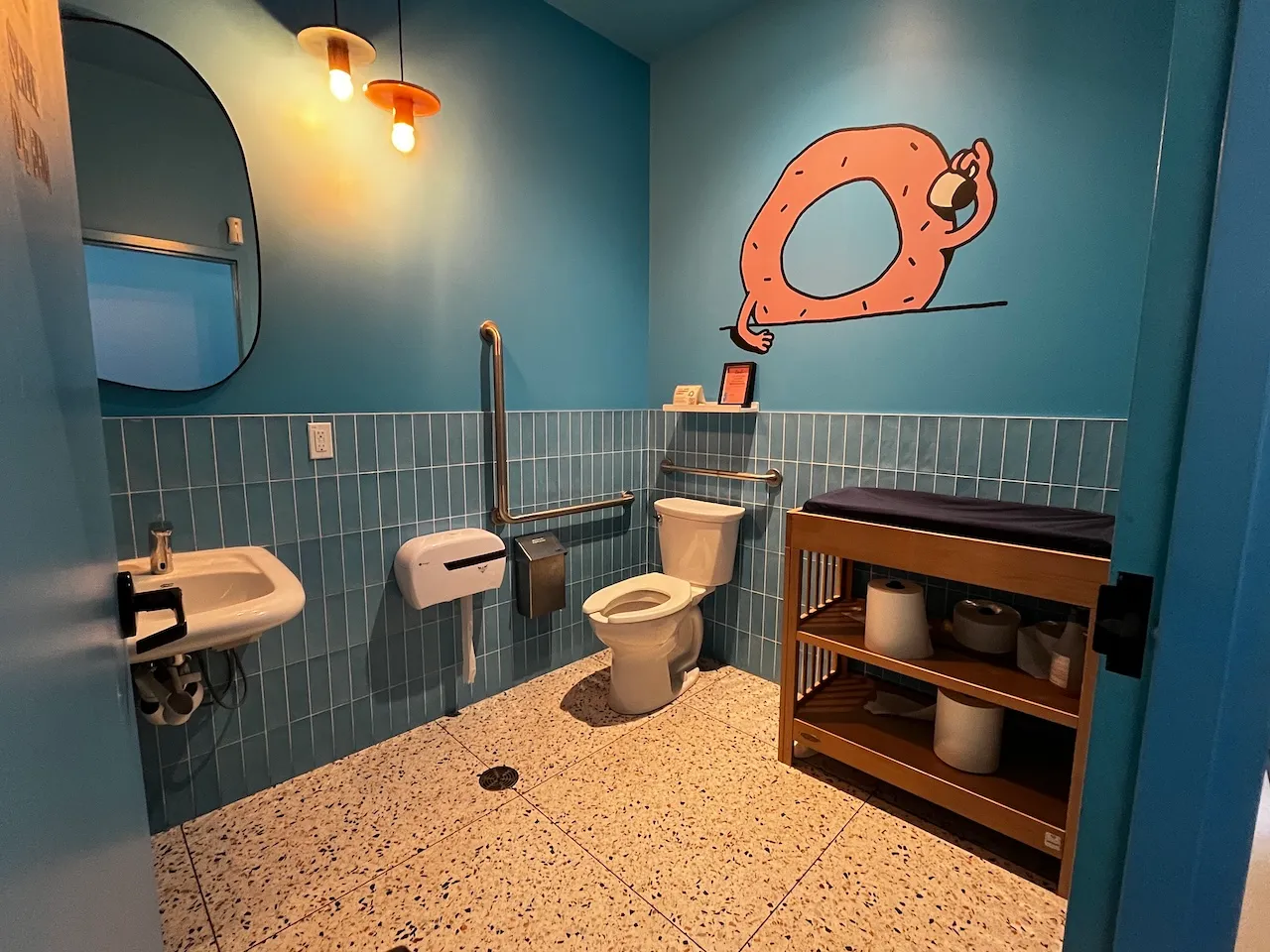 Restroom with a changing table