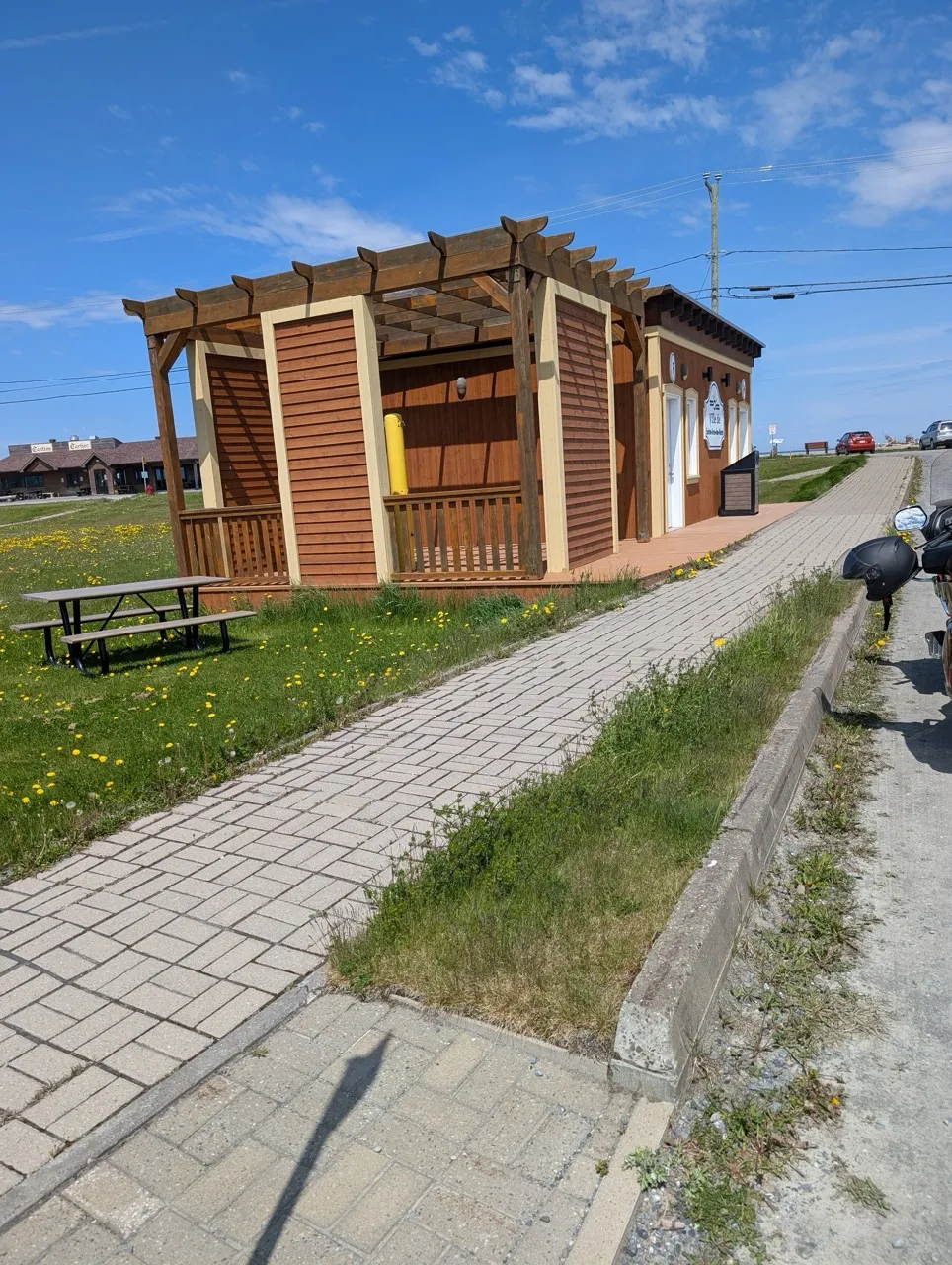 Pathway between the reserved parking area and the restrooms